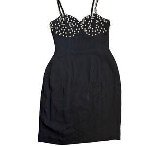 Vintage D'ore Black Mini Dress Pearl Detail Size 8 Cocktail